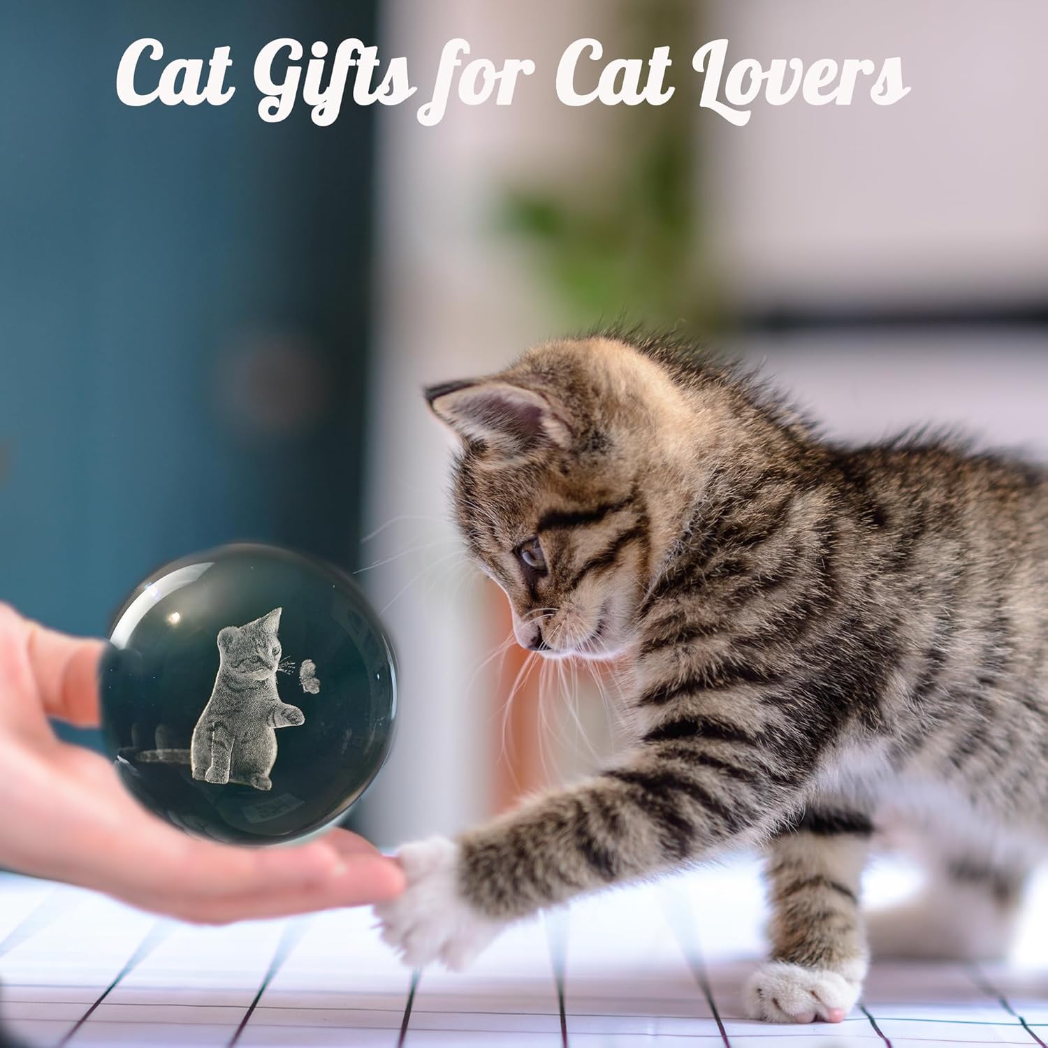 3D Cat Themed Gifts for Women Decor for Cat Lovers Cat Mom Crystal Ball Cat Related Sympathy Figurines Presents Cat Decorative Globe Decor with Stand