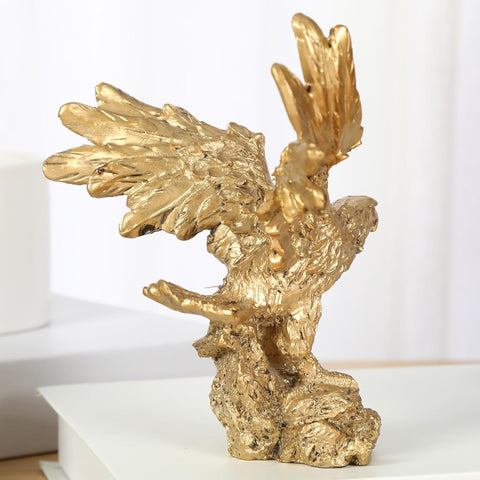 Golden Eagle Statue, Flying Wild Bird Eagle Decorative Bronze Patina Resin Figurine（M）