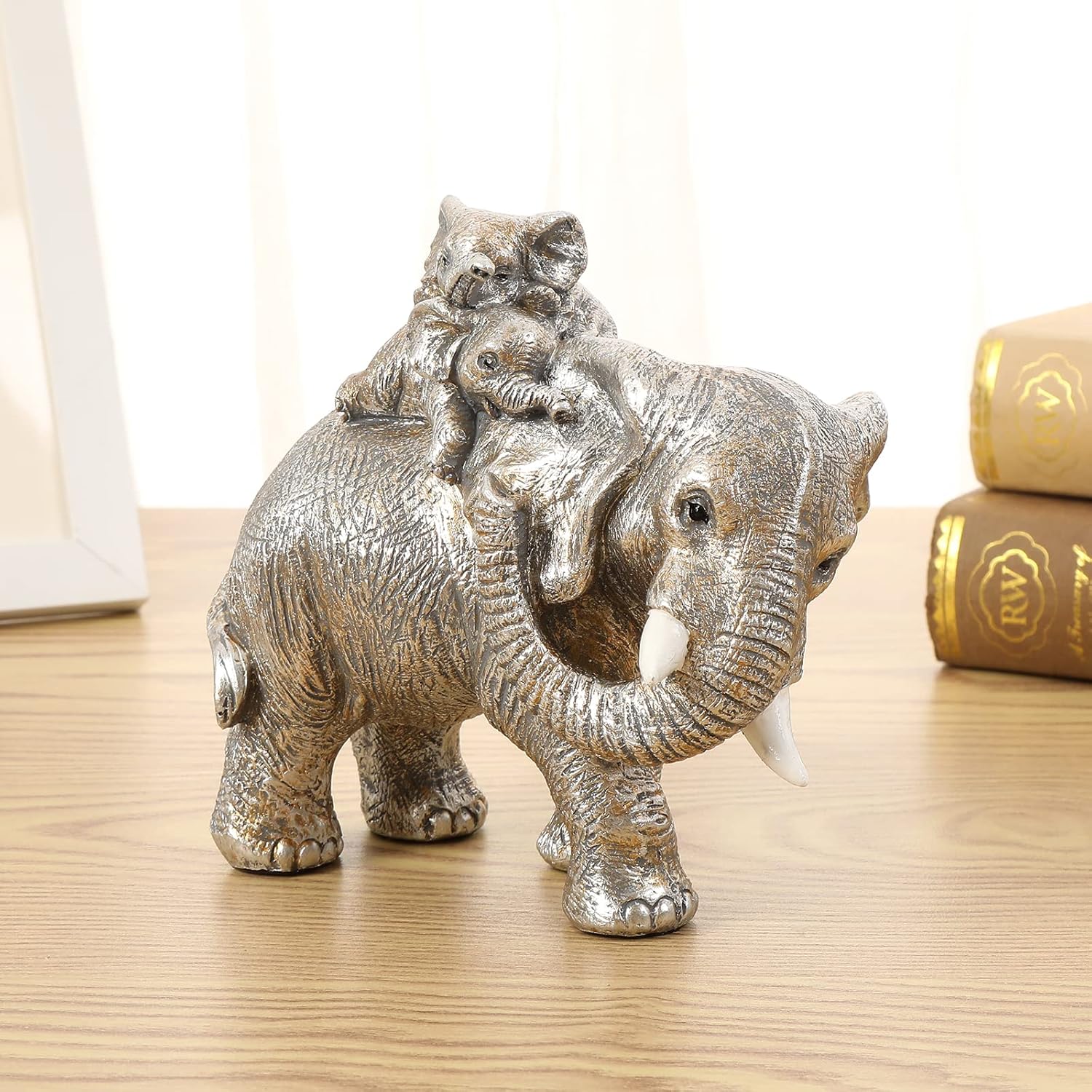 Good Luck Elephant Figurines Home Décor Elephant Carries Two Calves on Its Back Statue Décor for Shelf Good Gifts for Women Decoration for Living Room, Bedroom, Office