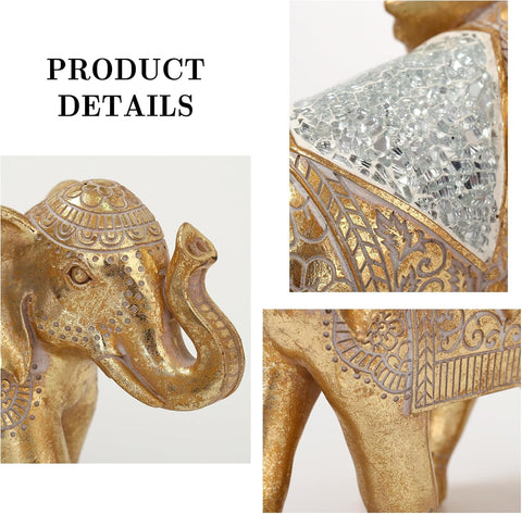 Elephant Statue for Home Decor Gold 9.2IN,Elephant Statues for Table Deskr-Elephant Decor for Living Room-Indoor Elephant Gift for Relaxation Meditation or Shrine