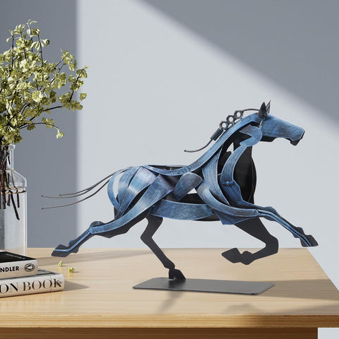 Running Horse Sculpture Western Decor, Handmade Metal Horse Statue Home Decor, Rustic Animal Statue Gifts for Women (Black)