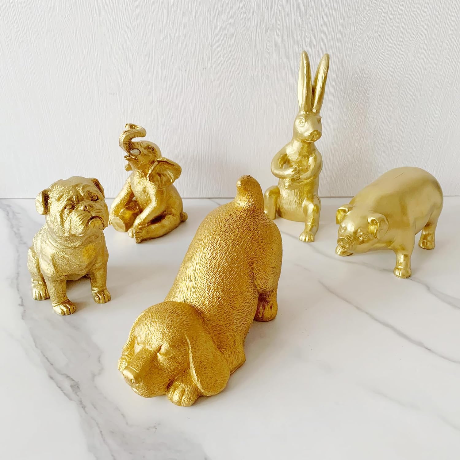 Golden Elephant Statue, Animal Figurine Home Decor, Elephant Sculpture for Home Office Desktop Bookshelf