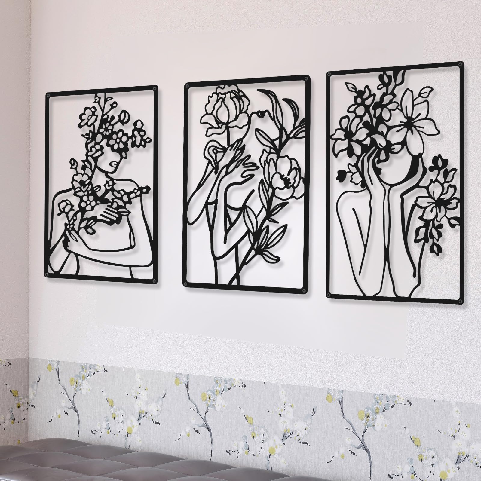 CHENGU 3 Pieces Metal Minimalist Abstract Woman Wall Art Line Drawing Wall Art Decor Single Line Female Home Hanging for Kitchen Bathroom Living Room