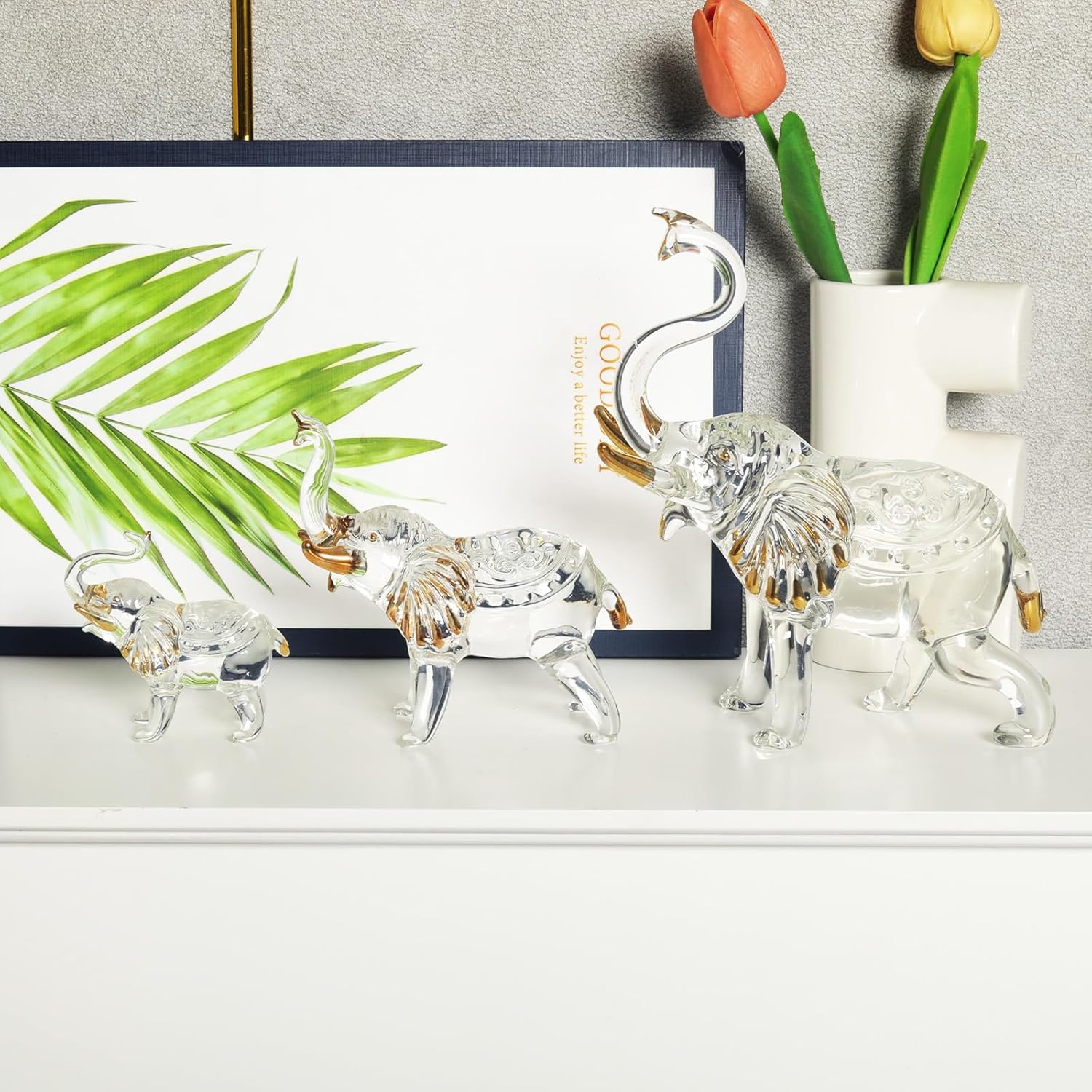 Handcrafted Unique Glass Elephant Statue - Elegant Elephant Figurines for Home Decor Holiday Party Crystal Gifts (7.5IN)