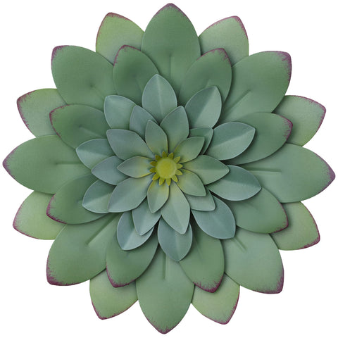 Everydecor Succulent Metal Flowers Wall Decor – Blue, Hand Painted, 3D Flower Art Decoration for Living Room, Bedroom, Kitchen, Bathroom - Floral Decor for Indoor & Outdoor Use