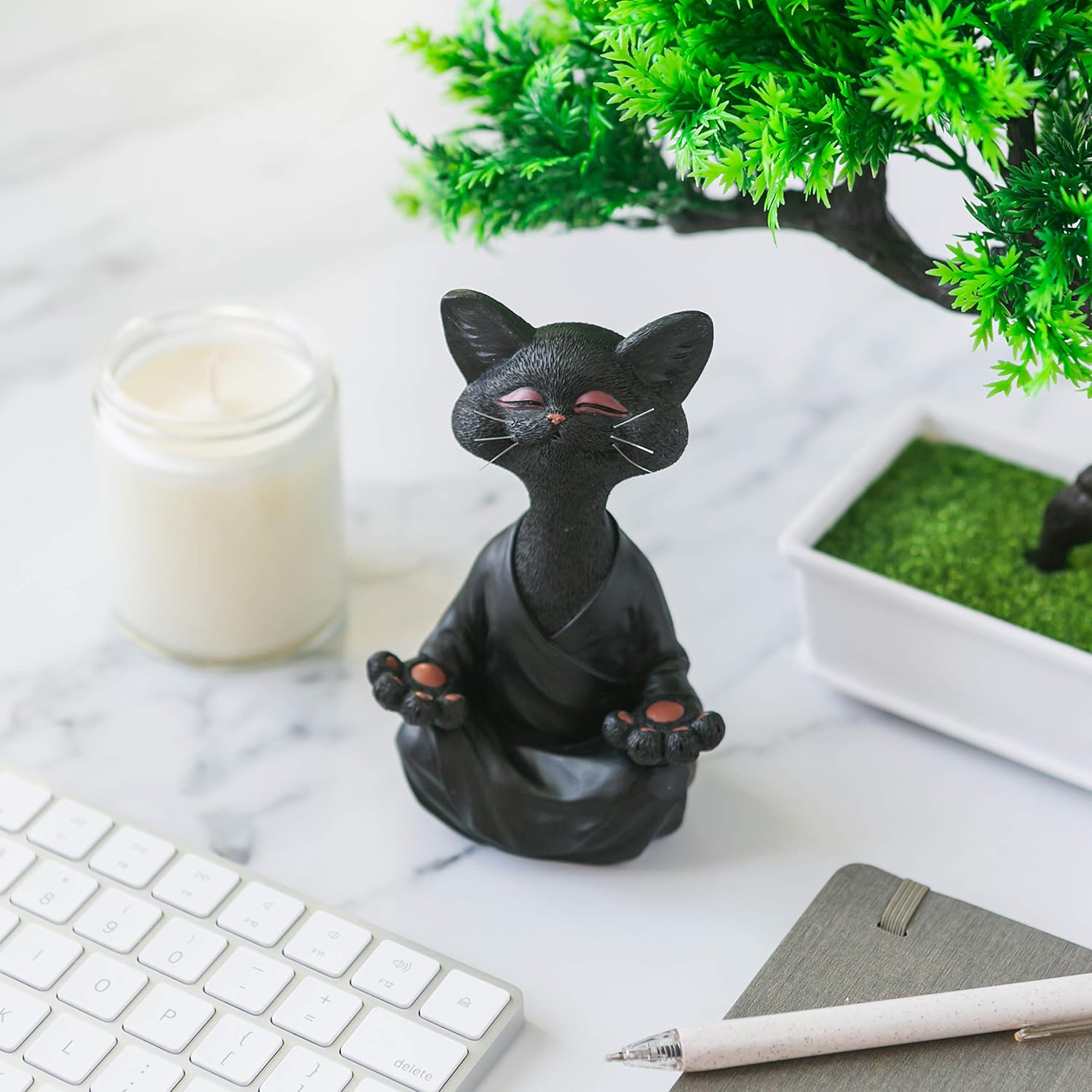 Whimsical Grey Cat Buddha Figurine Meditation Yoga Decor - Happy Cat Collection - Cat Lover Gifts, Yoga Gifts, Meditation Gifts, Zen Namaste Decor Gifts