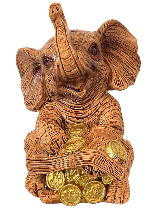 Feng Shui Trunk Up Lucky Elephant Statue Figurine Home Office Decor for Wealth (Money) 1500