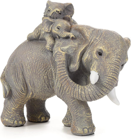 Good Luck Elephant Figurines Home Décor Elephant Carries Two Calves on Its Back Statue Décor for Shelf Good Gifts for Women Decoration for Living Room, Bedroom, Office