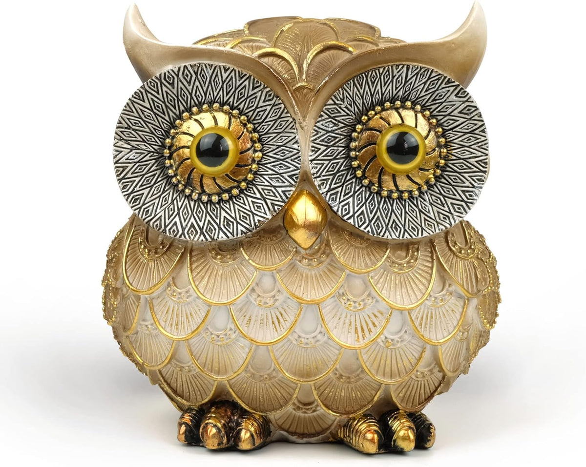 Garwor Owl Figurines - Home Decor Accents, Animal Statue for Home & Office, Owl Gifts for Bird Lovers (Small, Gold)