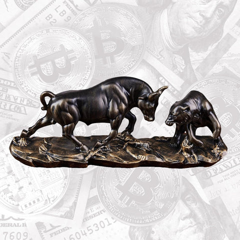 Bull and Bear Statue 15.7" L -Wall Street Bull Statue -Sculptures- Unique Decor for Financial Professionals,Gold