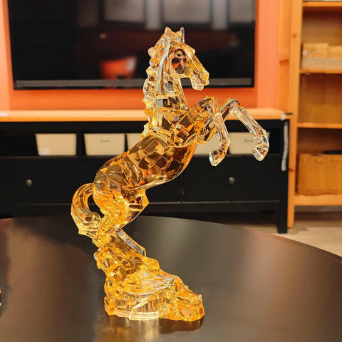 Acrylic Horse Figurine Chinese Feng Shui Glass Collection Ornament Statue Animal Collectible Standing Table Decor Home Decor 9''L (Amber)