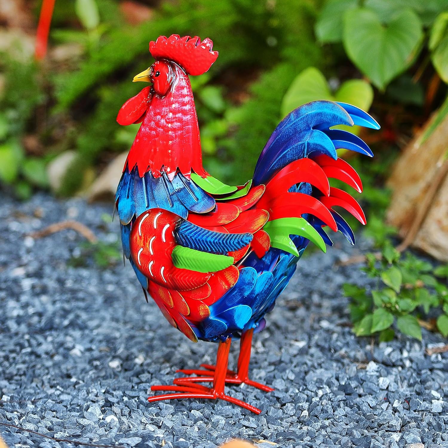 Metal Rooster Yard Decor, 16" Metal Chicken Yard Art, Garden Rooster Statues & Sculpture, Farmhouse Lawn Iron Chicken Figurines, Rooster Animal Decoration for Patio Backyard Home Kitchen