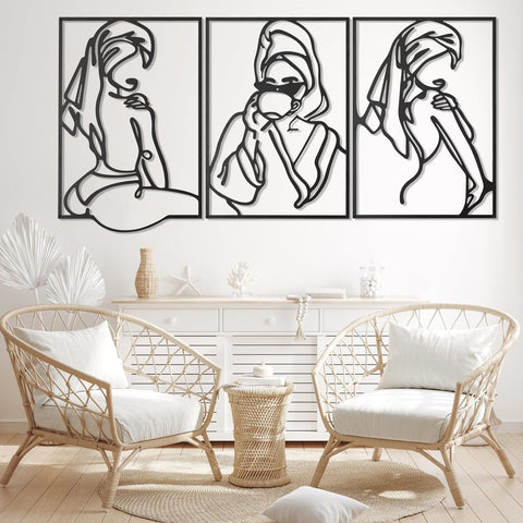 AGIOTA 3 Pieces Black Wall Decor Metal Line Art for Living Room Wall Decor Above Bed Minimalist Decoration Modern Wall Art