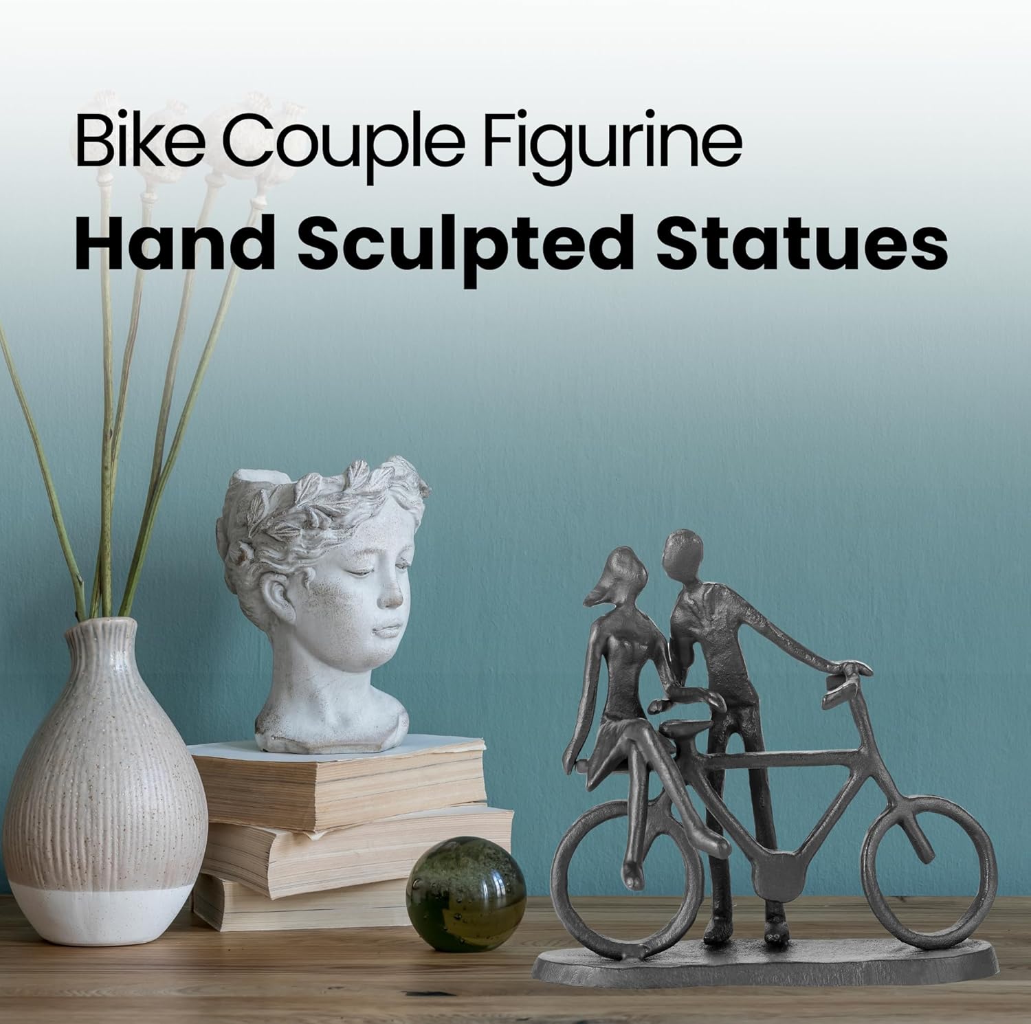 Bicycle Themed Gifts - Bike Couple Figurine Statue Black Hand Sculptures for Living Room Bicycle Wall Decor Iron Love Sculpture