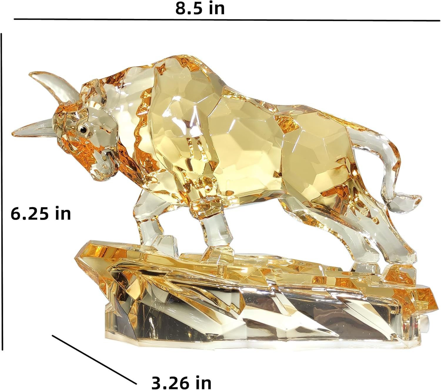 Acrylic Bull Statue - Wall Street Bull Sculpture for Home or Office Decor - 8.5'' Long