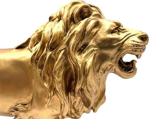 10 Inch Lion Statue Figurine Sculpture Resin Collectible Gifts for Lion Lover Office Home Decor Desk Accessories Decoration Garden Figurines Outdoor Decor Gold