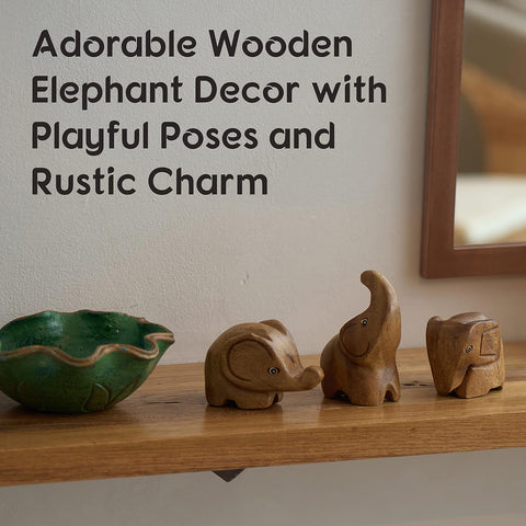 3 Elephant Figurines Centerpiece - Cute Elephant Decor - Elephant Gifts for Women - Wood Elephant Statue Home Decor - Elephant Sculpture Bathroom Decor - Elephant Decorations for Home Office