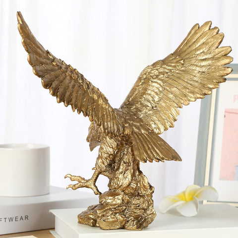 Golden Eagle Statue, Flying Wild Bird Eagle Decorative Bronze Patina Resin Figurine（M）