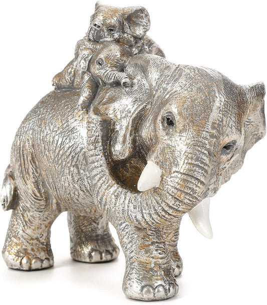 Good Luck Elephant Figurines Home Décor Elephant Carries Two Calves on Its Back Statue Décor for Shelf Good Gifts for Women Decoration for Living Room, Bedroom, Office 1312