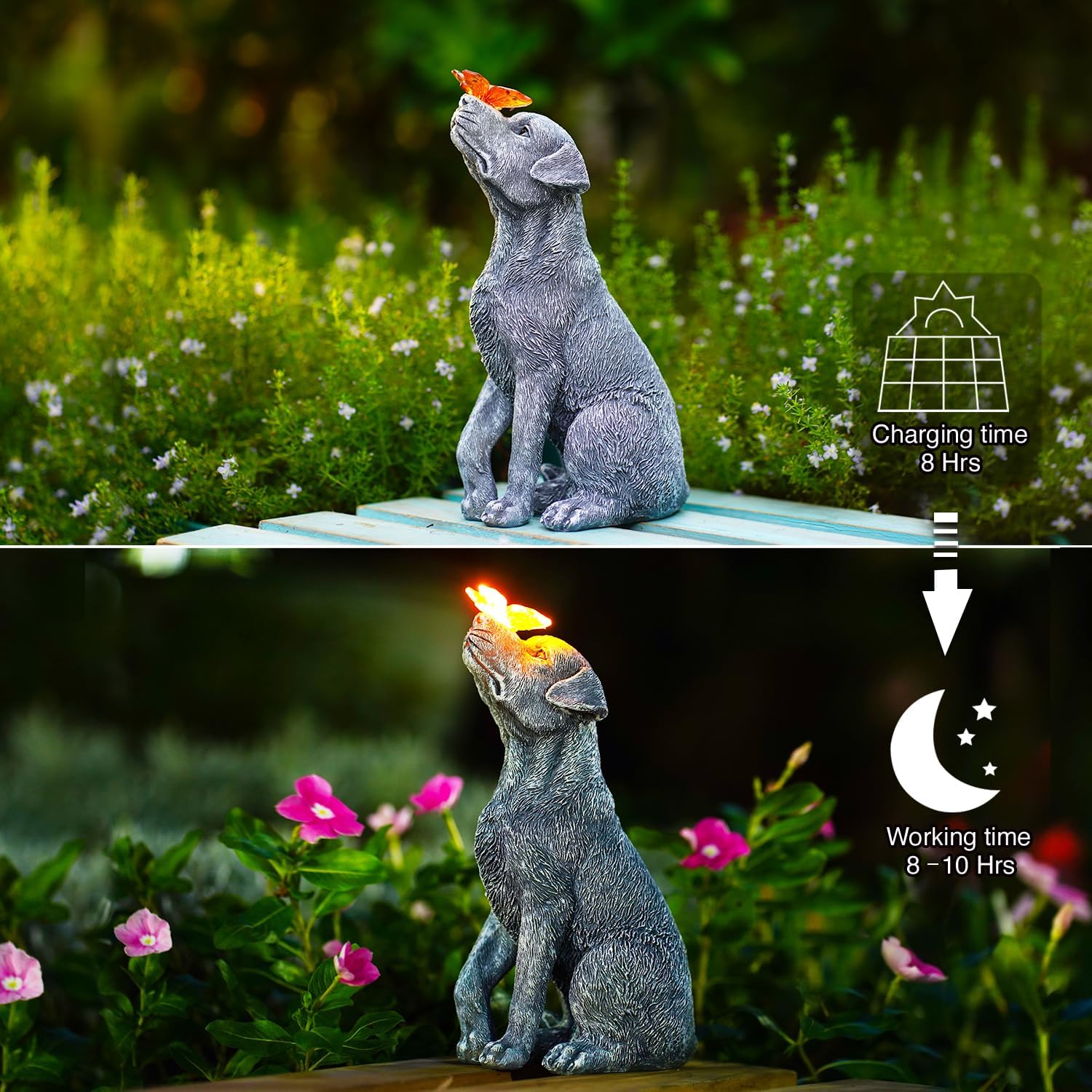 Goodeco Dog Statue with Solar Butterfly - Ideal Gifts for Dad, Mom or Birthdays, Beautifully Crafted Outdoor Decorations to Wow Your Guests