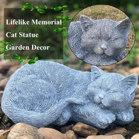 Cat Statue, Grey, Resin, Contemporary, Outdoor / Indoor Decor, 11.4" L x 7.1" W x 4.3" H, 1.5 lbs