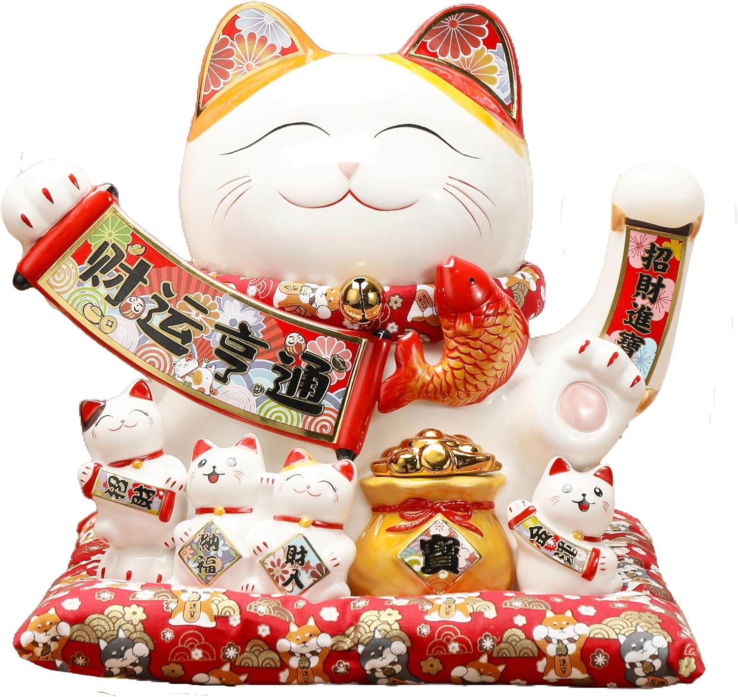 Lucky Statue Cat - Chinese Good Luck Cat with Waving Arm,Ceramic Fortune Cat Statue,Japanese Money Cat for Home, Office, and Store Decorations