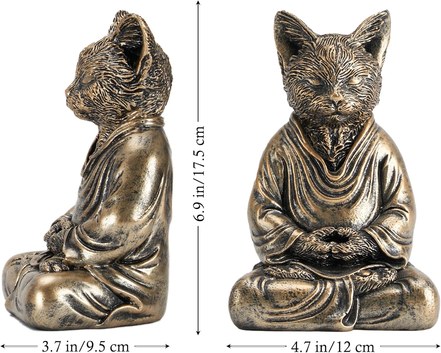 Cat Zen Buddha Statue Decor, Creates a Serene Meditation Environment, Cat Lover Gift Decoration, 7 inch Stone Gray Resin Cat Statue Home Office Meditating Yoga Room Spiritual Decoration