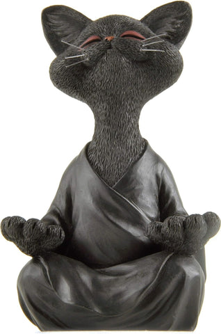 Whimsical Grey Cat Buddha Figurine Meditation Yoga Decor - Happy Cat Collection - Cat Lover Gifts, Yoga Gifts, Meditation Gifts, Zen Namaste Decor Gifts