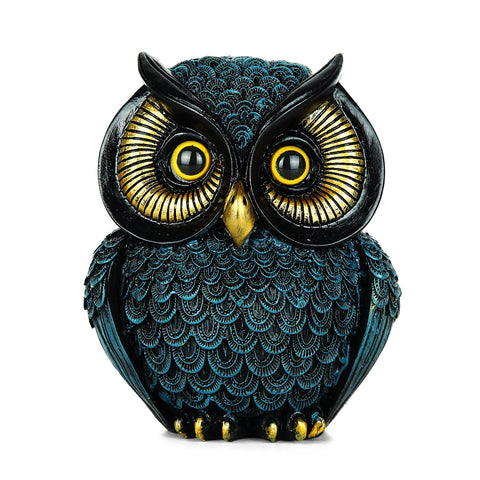 Owl Statue Home Decor Small Owl Figurines Shelves Decorations for Home Office Living Room Decor Gifts for Owl Lovers (Black-Green)