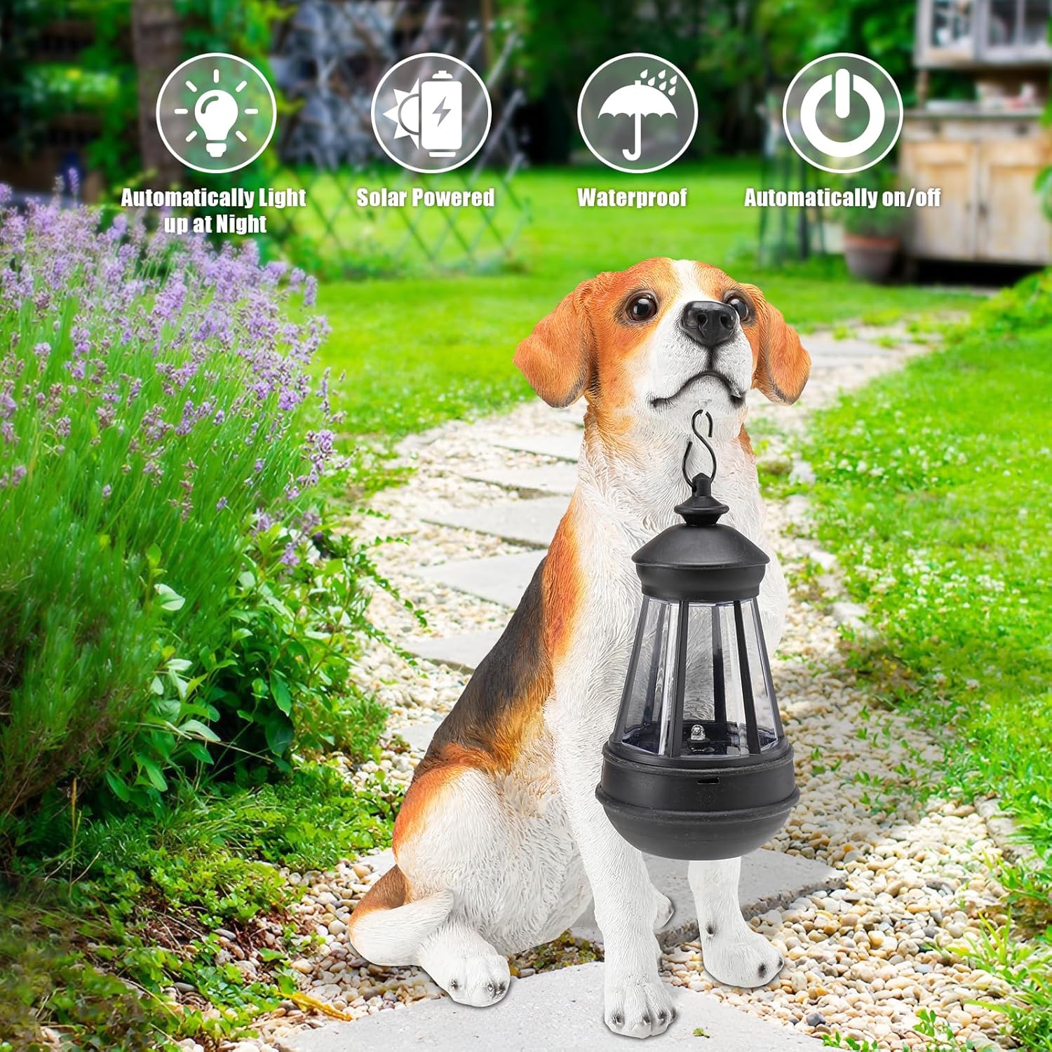 Garden Dog Statues Outdoor Decor, 13" Solar Powered LED Lights Outdoor Statue Garden Decorations Puppy Figurine for Patio, Lawn, Yard Art Decoration, Housewarming Garden Gift