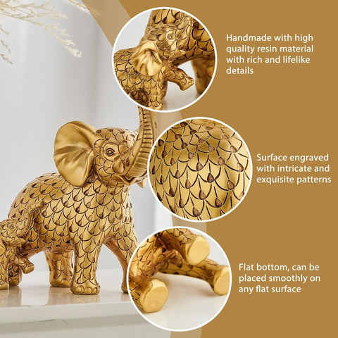 Home Decor Elephant Statue, Rustic Gold Coffee Tabel Bookshelf Decor Acctens, Elephant Decoration for Good Luck, Mom Gifts, Home Living Room Bedroom Office Decorations (Rustic Gold Elephant)