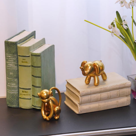 Elephant Statues Home Décor Collectible Figurines - Gold Resin Boho Elephant Decoration Handmade Brings Good Luck Health for Living Room Shelf Office Gifts for Women 7.25 x 3.25 x 5.75 Inch