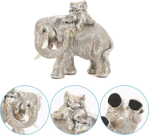 Good Luck Elephant Figurines Home Décor Elephant Carries Two Calves on Its Back Statue Décor for Shelf Good Gifts for Women Decoration for Living Room, Bedroom, Office