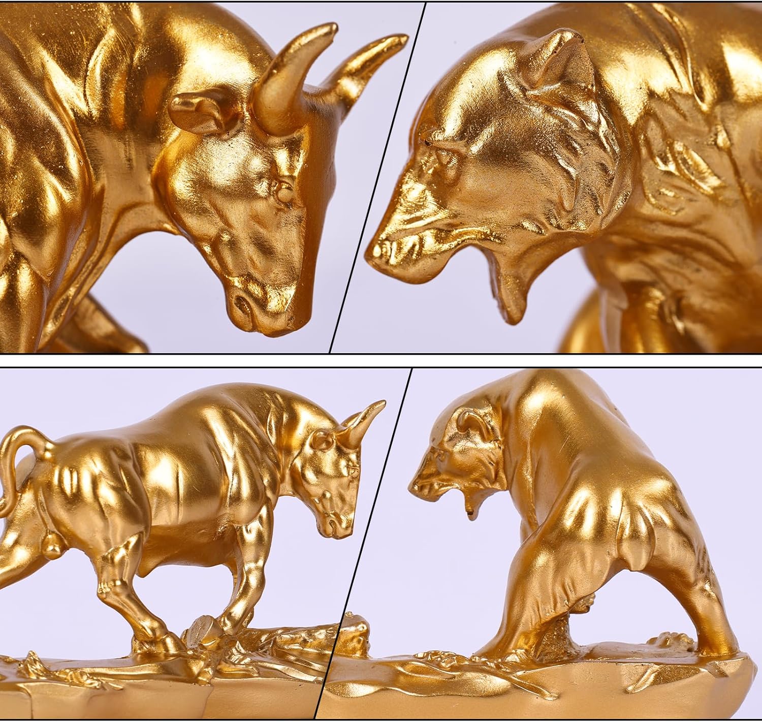 Resin Wall Street Bull Statue, Feng Shui Bull and Bear Decor for Stock Market, Men's Desk, Bookshelf, Living Room, Study, Gift