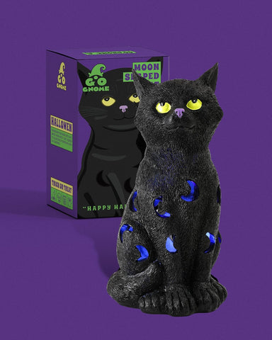 Black Cat Figurine with Glow-in-The-Dark Eyes - 7.3" Spooky Resin Halloween Decor Outdoor/Indoor Spring Summer Decorations Lawn Garden Statue (Black Cat)