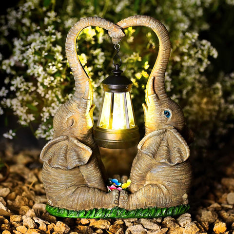 Elephant Statue Garden Decor with LED Solar Lights-Set of 2 Good Luck Elephant Outdoor Statue Christmas Decorations for Yard Patio,Porch,Home -Mothers Valentines Day Gifts for Women, Mom, Grandma