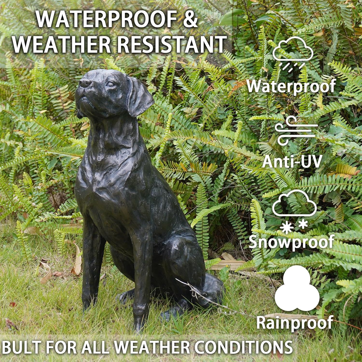 Garden Statue Outdoor Decorations Dog-Figurine – 19inch Black Labrador décor Garden Sculpture Statue Sitting Statue Resin Sculpture for Patio Lawn Yard Porch Garden 12.25L*8.25W*19H