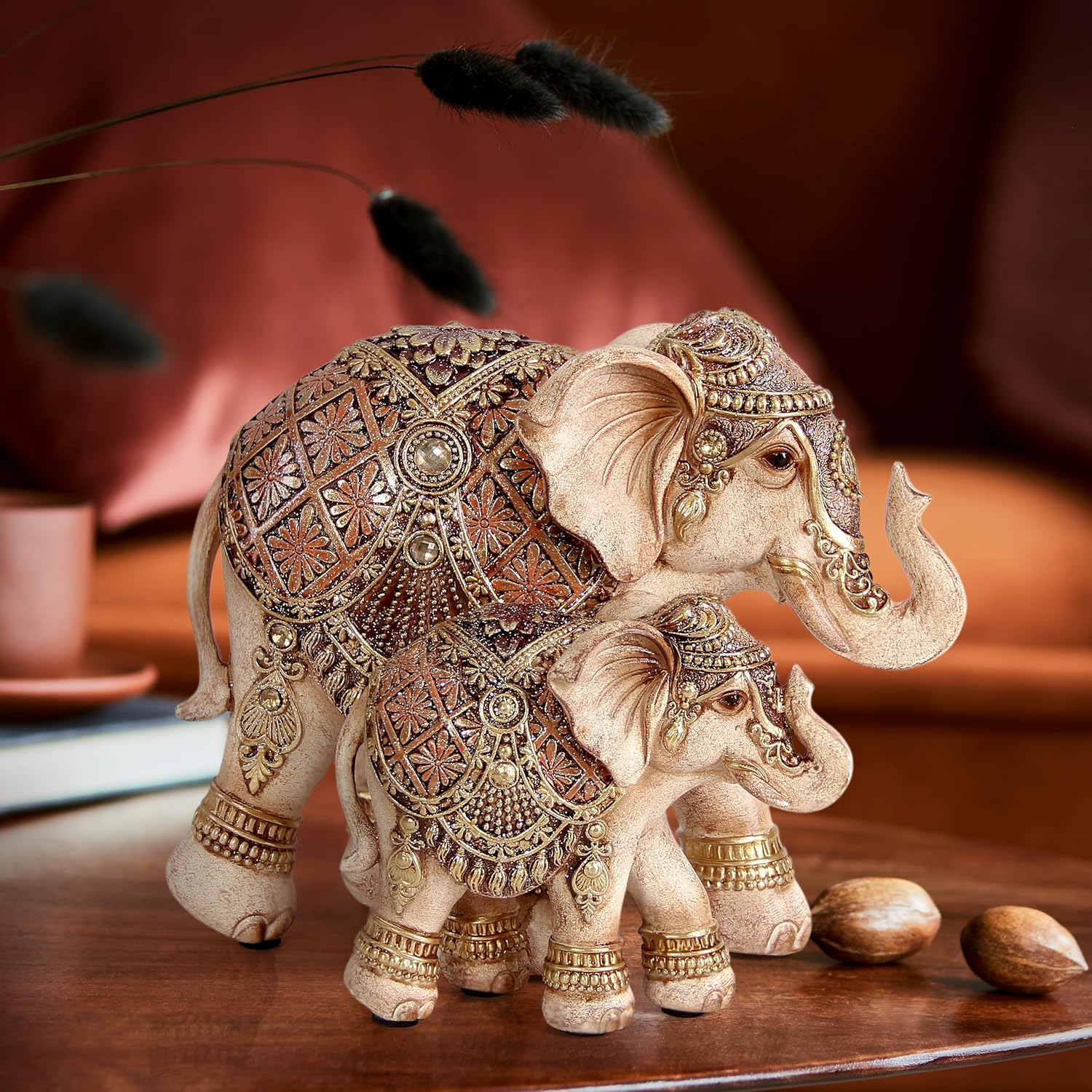 Elephant Statues for Home Decoration, Mom and Baby Elephant Decor for Living Room, Shelf, Good Luck,Family, Elephants Figurine, Gifts for Mother Women Grandma Birthday Holiday Celebrations