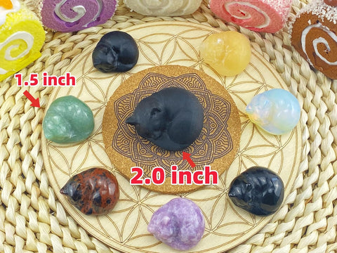 2" Cat Decors Statue Opal Moonstones Crystals Sleeping Cats Gemstone Hand-Carved Cute Animal Statues Figurines Home Office Desk Decor Lucky Energy Reiki Kitten Ornaments Gifts for Women Men