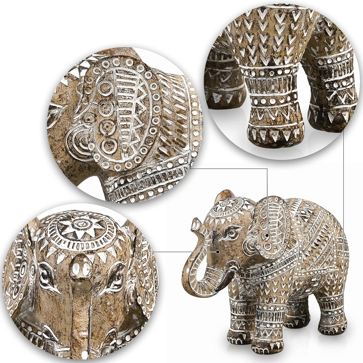 Boho Elephant Decor, Elephant Statues Brings Good Luck for Home Decor, Elephant Figurines Resin for Bookshelf, Living Room, Centerpiece Home Decorations Gifts for Mom, 6.3"