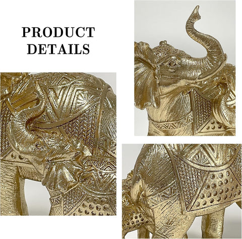 Elephant Statue for Home Decor Gold 9.2IN,Elephant Statues for Table Deskr-Elephant Decor for Living Room-Indoor Elephant Gift for Relaxation Meditation or Shrine