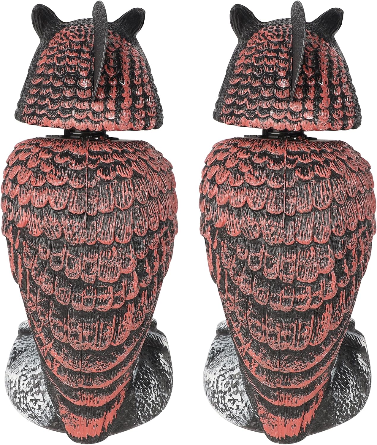 2 Pack Bird Scarecrow Fake Owl Decoy Sculpture, Rotating Head Plastic Owl Bird Deterrents, 10.6 Inch Height Nature Enemy Horned Pest Repellent for Outdoor Garden Yard