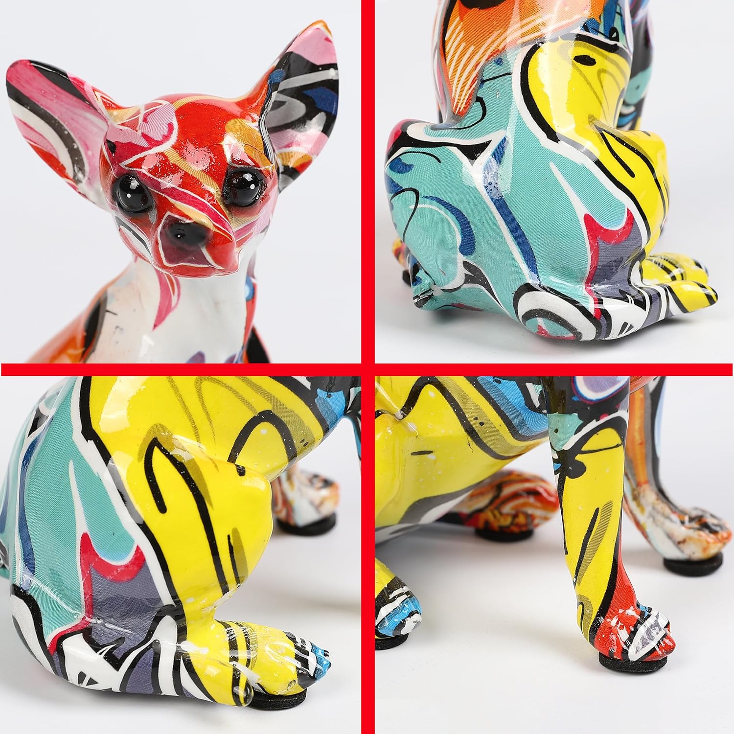 Colorful Chihuahua Statue, Creative Dog Puppy Home Sculpture Decor, Suitable for Bookshelf Desktop Kitchen Living Room Decorative Table Decoration, Gift for Dog Lovers Women and Men