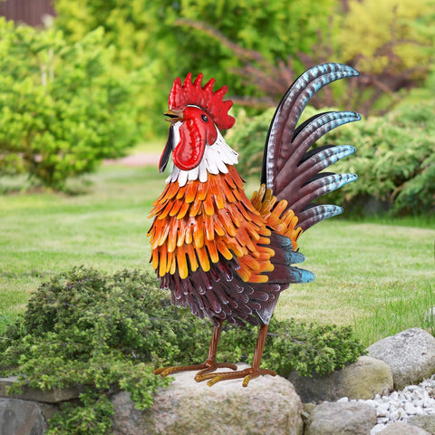 Rooster Garden Statue Metal Chicken Yard Art Decor Outdoor Sculpture Figurines