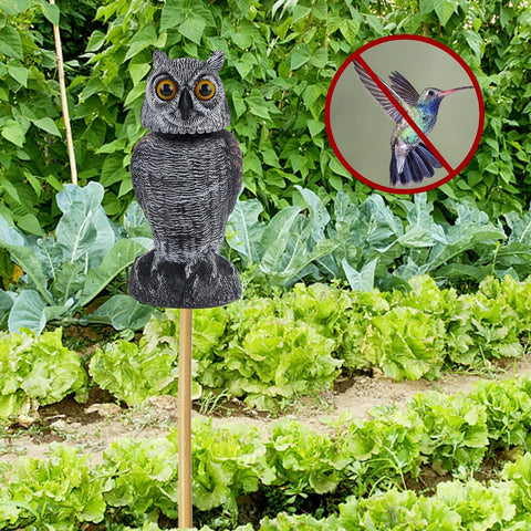 2 Pack Bird Scarecrow Fake Owl Decoy Sculpture, Rotating Head Plastic Owl Bird Deterrents, 10.6 Inch Height Nature Enemy Horned Pest Repellent for Outdoor Garden Yard