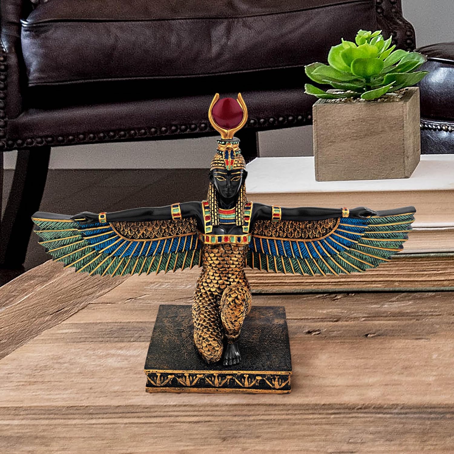 Design Toscano Isis Woman Diety of Beauty Egyptian Decor Figurine Statue, 8 inches wide, 6 inches tall, Cast Stone Resin, Full Color Paint