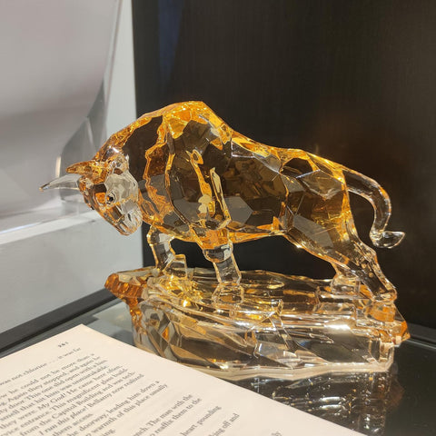 Acrylic Bull Statue - Wall Street Bull Sculpture for Home or Office Decor - 8.5'' Long