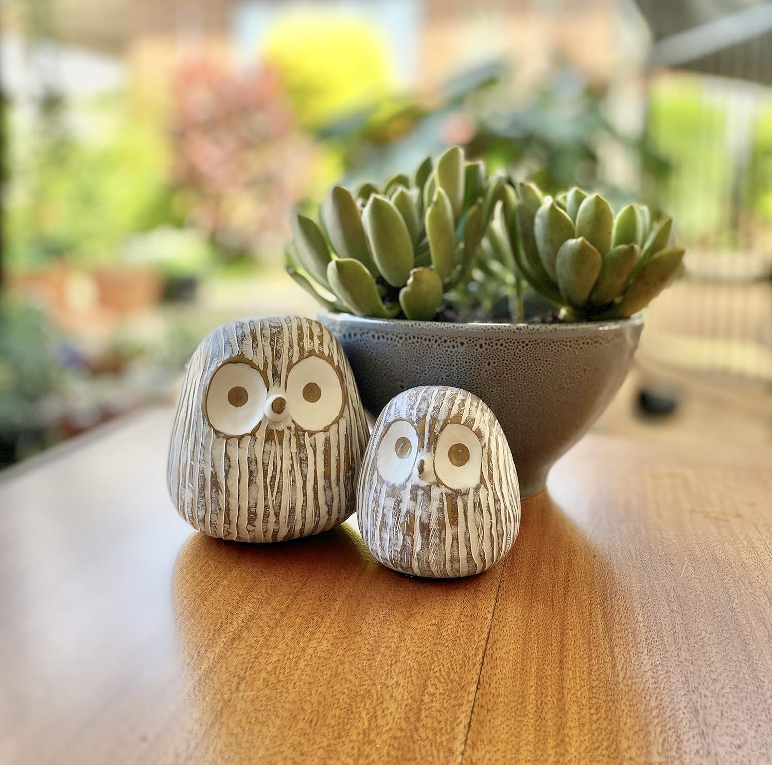 Chubby Night Owl Decor Statue Sculpture, Bookshelf Decor Accents, Boxed Set of 2, Rustic Brown & White, 3⅛ & 4⅓ Inch Decorative Resin Figurines