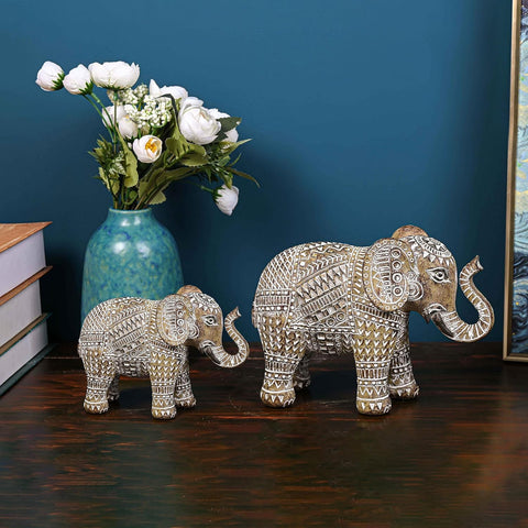 Boho Elephant Decor, Elephant Statues Brings Good Luck for Home Decor, Elephant Figurines Resin for Bookshelf, Living Room, Centerpiece Home Decorations Gifts for Mom, 6.3"