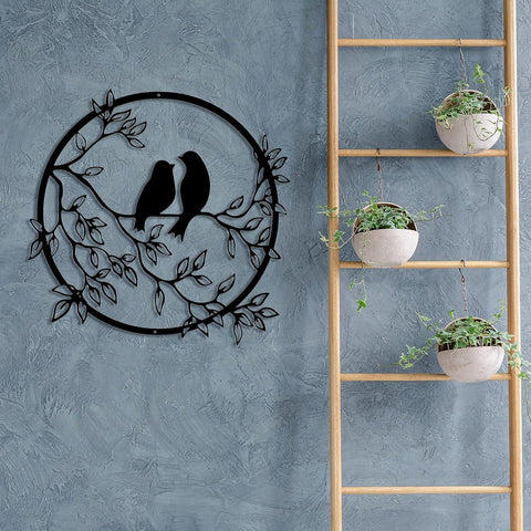 Ferraycle Metal Wall Art Bird on Tree Branch Silhouette Bird Art Decor for Living Room Garden Bedroom Office Home Wall Housewarming Party Decor(Black)